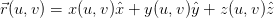 ⃗r(u,v ) = x (u,v)ˆx + y(u,v)ˆy + z(u,v )zˆ  