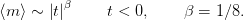          β
⟨m ⟩ ∼ |t|      t < 0,    β =  1∕8.
